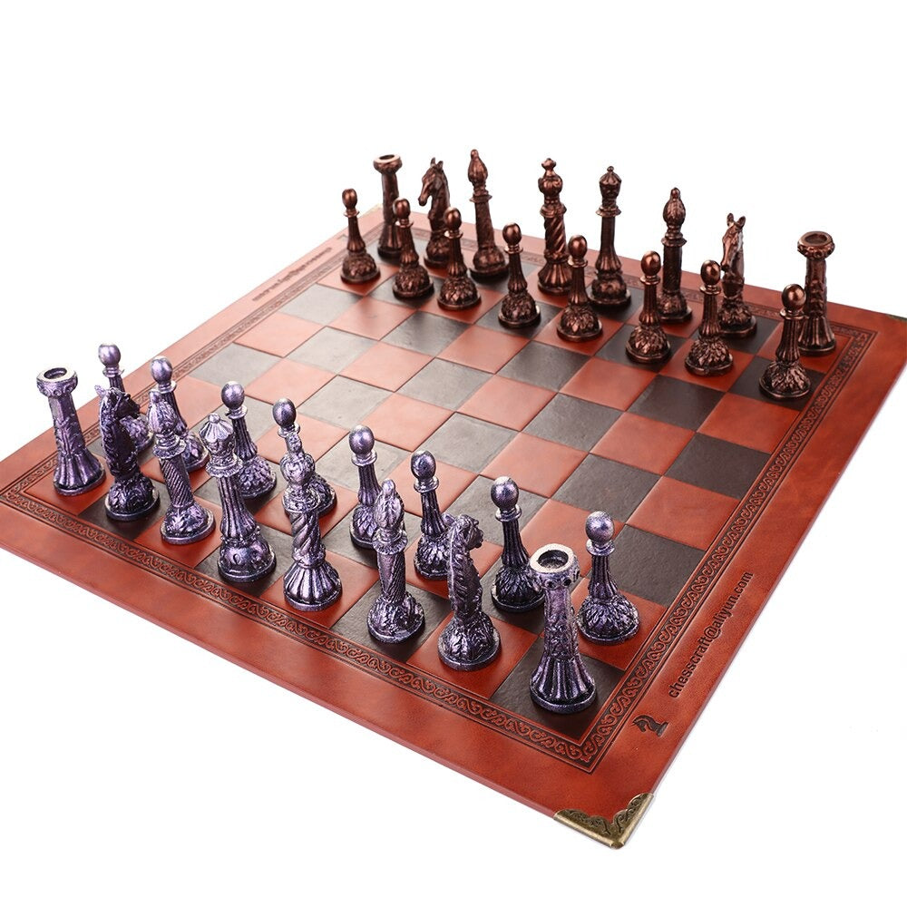 Luxury Bronze And Silver Roman Knight Chess Board