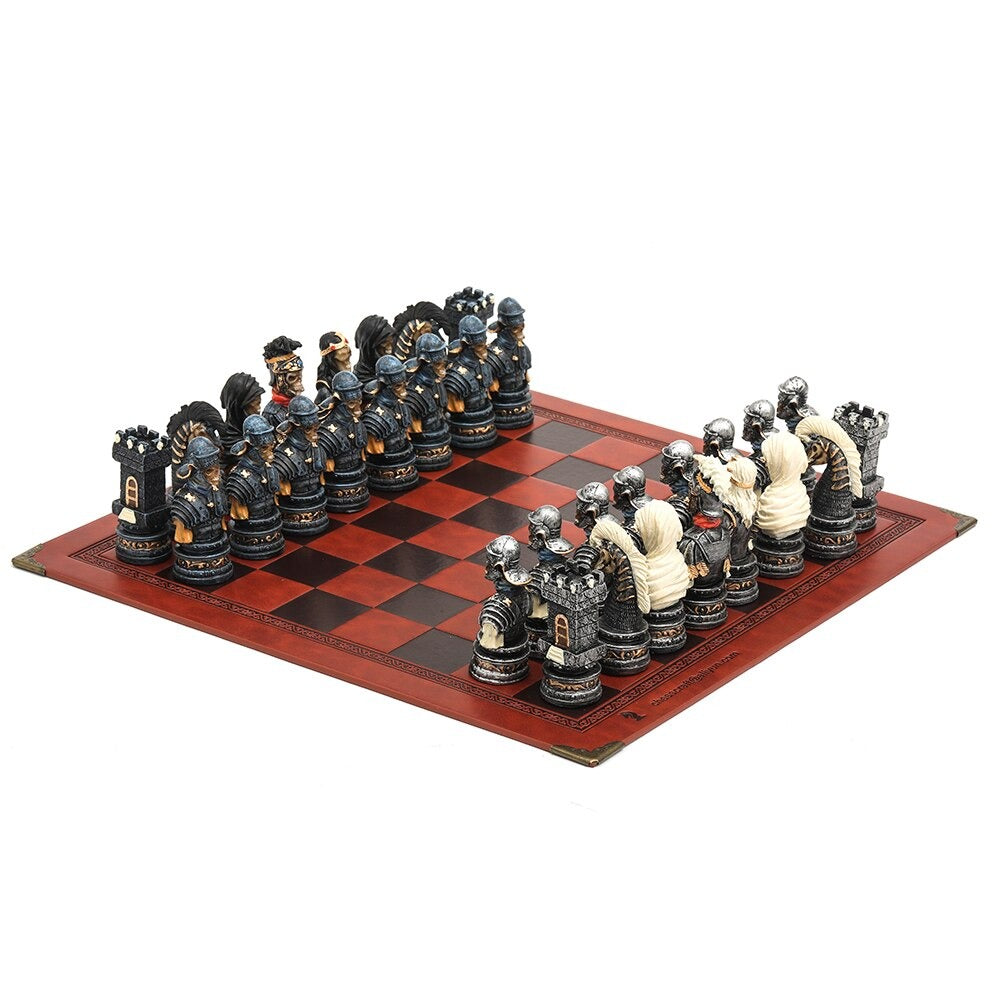 32 Pieces Skull Chess Board with Embossed Leather